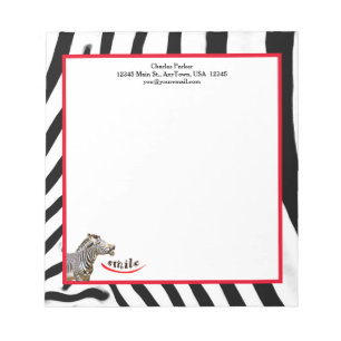 Zebra Smile Black/White/Red Customizable Notepad