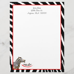 Zebra Smile Black/White/Red Stripes Custom Letterhead
