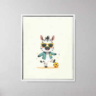 Zebra Soccer Framed Canvas   Kids Wall Art