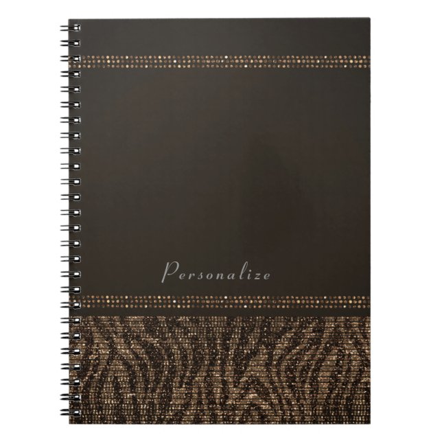 Zebra Sparkle Brown Gold Glam Chic Elegant Bling Notebook (Front)