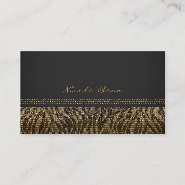 Zebra Sparkle Sequins Glam Chic Modern Elegant Business Card (Front)