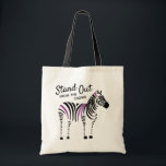 Zebra Stand Out From the Crowd Quote Tote Bag<br><div class="desc">Zebra with black and purple stripes motivating you to stand out from the crowd and do your own thing.</div>