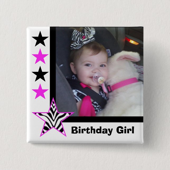 Zebra Star: Birthday Girl: Picture Button (Front)