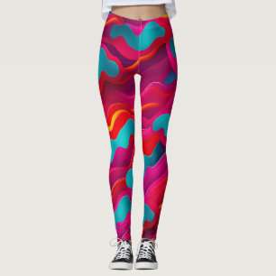 Zebra Strides waves Pink Navy Rainbow Pattern Leggings