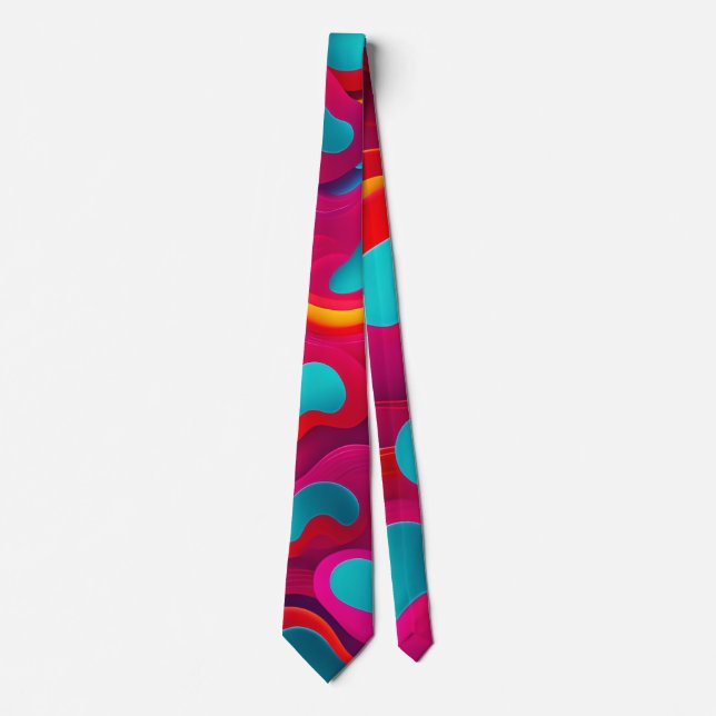 Zebra Strides waves Pink Navy Rainbow Pattern Tie (Front)