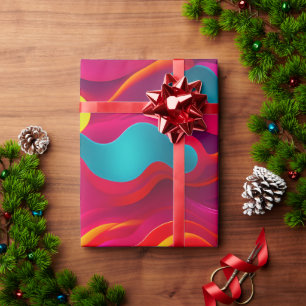 Zebra Strides waves Pink Navy Rainbow Pattern Wrapping Paper