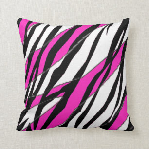 Zebra Stripe and  Neon Pink Abstract Stripes Cushion