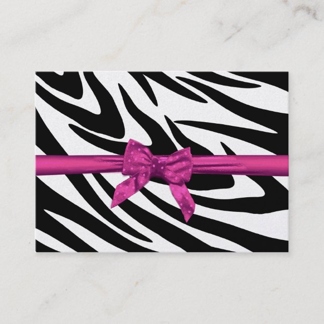 Zebra Stripe and Pink Ribbon Seating Card (Front)