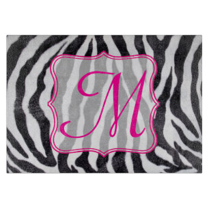 Zebra Stripe Animal Monogram Glass Cutting Board