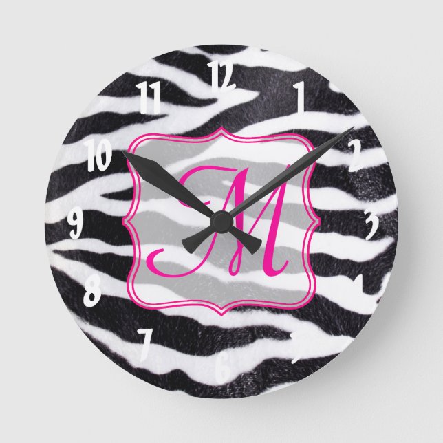 Zebra Stripe Animal Monogram Initial Wall Clock (Front)