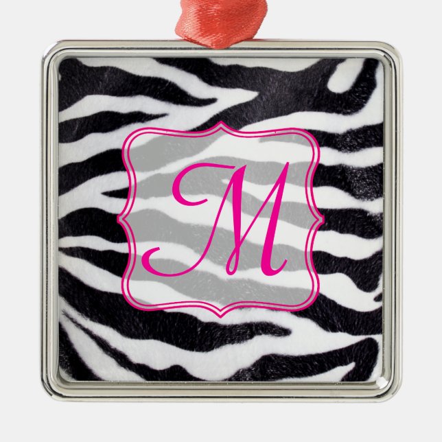 Zebra Stripe Animal Prin Monogram Initial Ornament (Front)