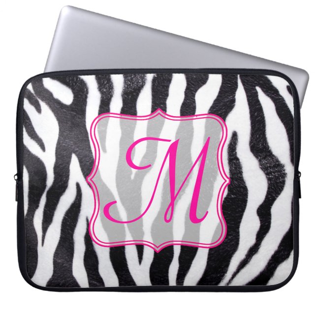 Zebra Stripe Animal Print Monogram 15" Laptop Case (Front)