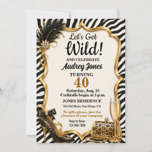 Zebra Stripe Animal Print Wild Birthday Invitation