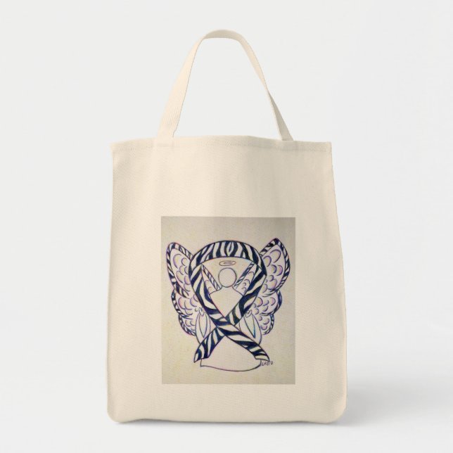 Zebra Stripe Awareness Ribbon Angel Art Tote Bags (Front)