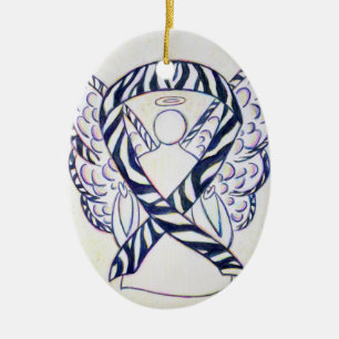 Zebra Stripe Awareness Ribbon Angel Oval Ornaments