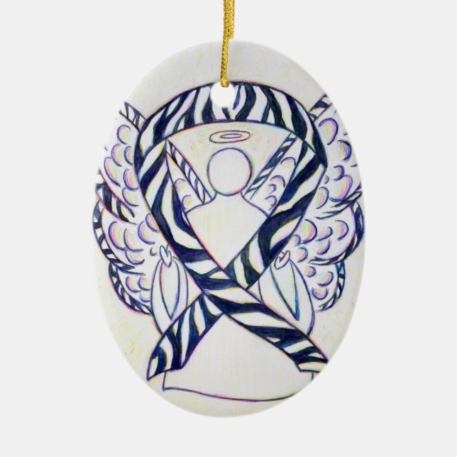 Zebra Stripe Awareness Ribbon Angel Oval Ornaments (Front)