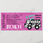 Zebra Stripe Bus Pass Birthday Party Invitation<br><div class="desc">This bus is headed to one unforgettable party night.  Create your own itinerary on this bus pass,  change ticket colour too.  Customisable for any event.</div>