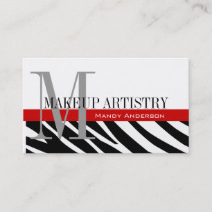 Zebra Stripe Pattern Monogram Make Up Artist Business Card