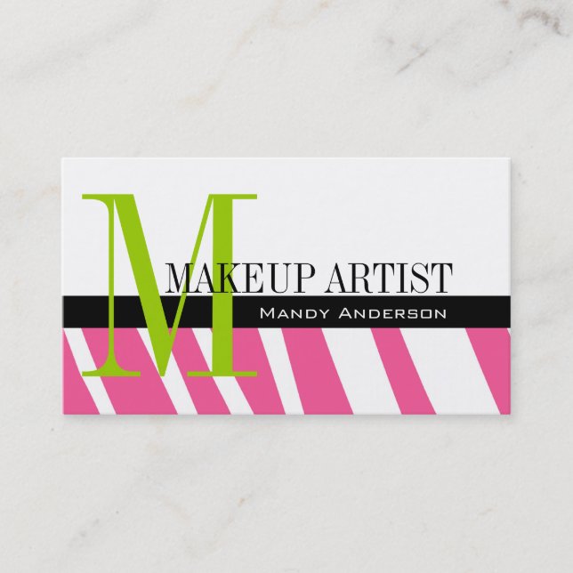 Zebra Stripe Pattern Monogram Make Up Artist Business Card (Front)