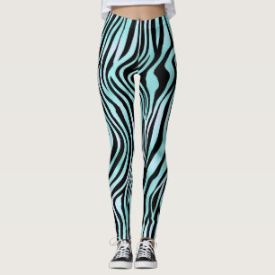 Zebra Stripe Turquoise Teal and Black Leggings