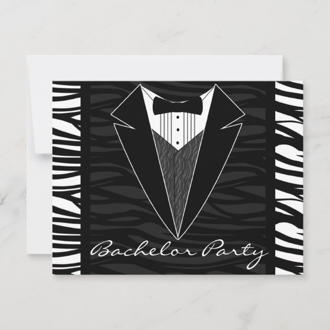Zebra Stripe Tuxedo Bachelor Party Invitation (Front)