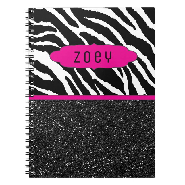 Zebra Stripe w/Glitter  Pink Personalised Notebook (Front)