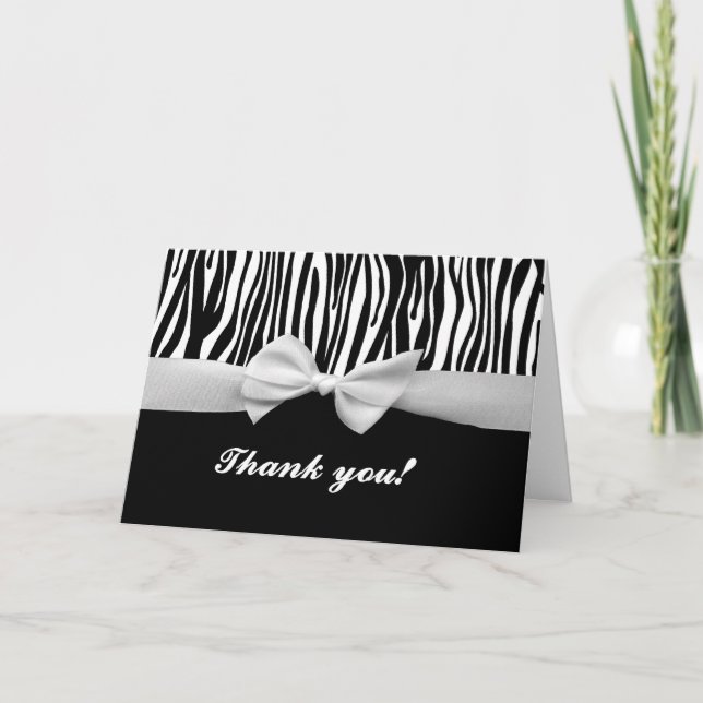 Zebra stripe & white ribbon graphic thank you card (Front)