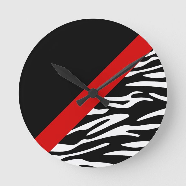 Zebra Stripe with Red Diagonal Border Wall Clock (Front)