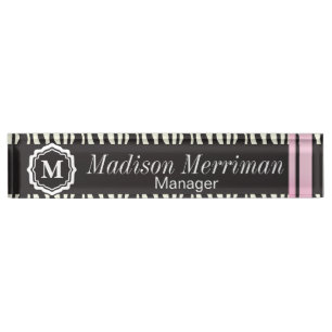 Zebra Striped Animal with Pink Bars   Personalise Nameplate