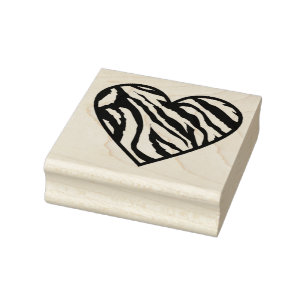 Zebra Striped Heart Rubber Stamp