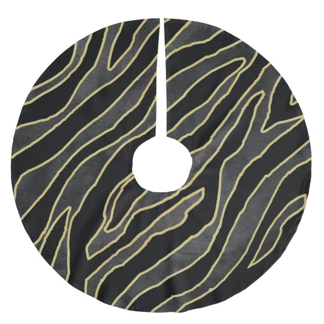 Zebra Stripes: Abstract Monochrome Seamless. Brushed Polyester Tree Skirt (Front)