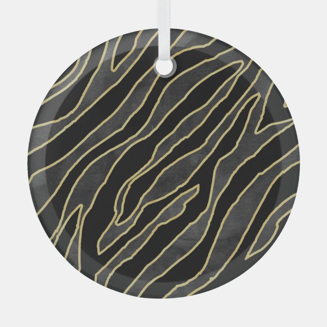Zebra Stripes: Abstract Monochrome Seamless. Glass Tree Decoration (Front)