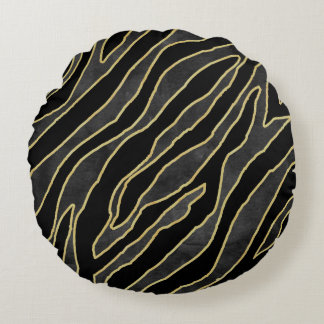 Zebra Stripes: Abstract Monochrome Seamless. Round Cushion