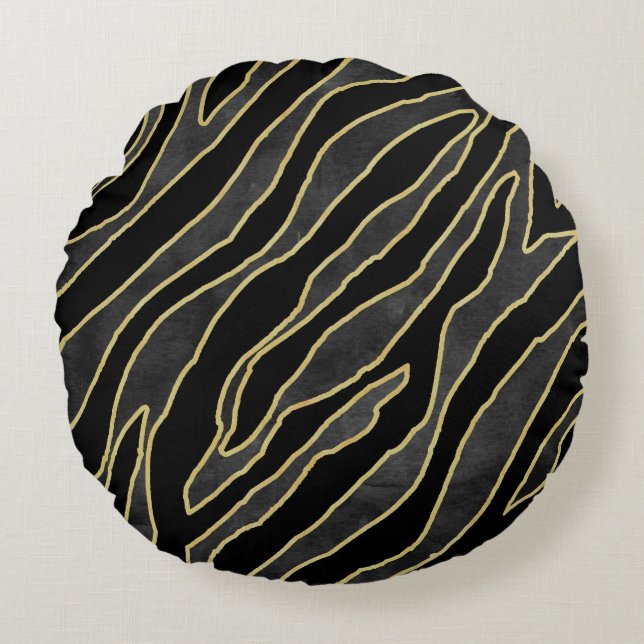 Zebra Stripes: Abstract Monochrome Seamless. Round Cushion (Front)