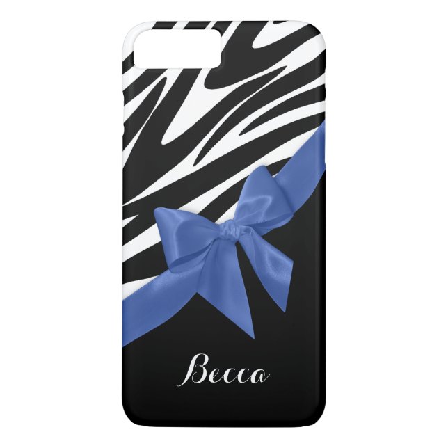 Zebra Stripes and Blue Bow with Name Case-Mate iPhone Case (Back)