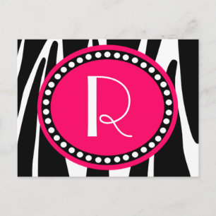 Zebra Stripes and Hot Pink Monogrammed Post Cards