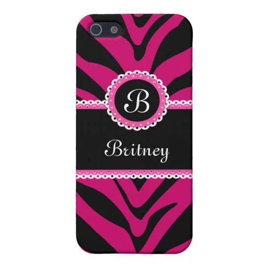 Zebra Stripes and Lace Monogram Pink iPhone 5/5S Cases