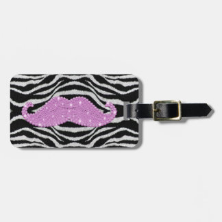 Zebra Stripes And Pink Bling Moustache Luggage Tag