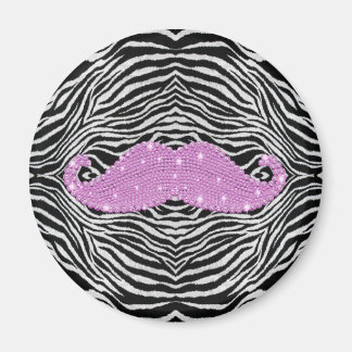 Zebra Stripes And Pink Bling Moustache Magnet