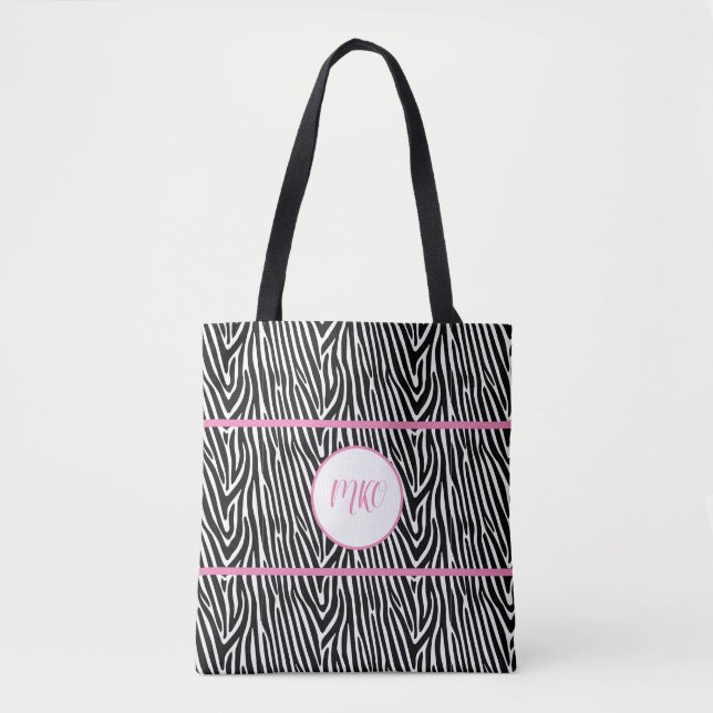 Zebra Stripes and Pink Stripes Tote Bag (Front)