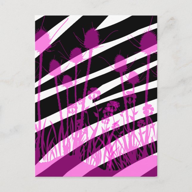 Zebra Stripes and Purple Meadow Flowers Postcard (Front)