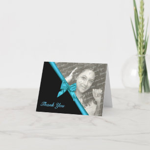 Zebra Stripes and Ribbon Thank You Note with Photo Card