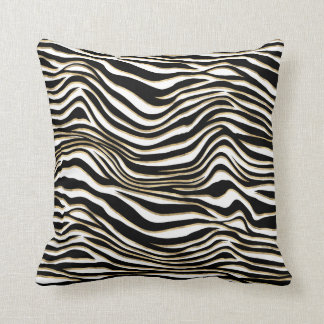 Zebra stripes animal print black gold edge white cushion