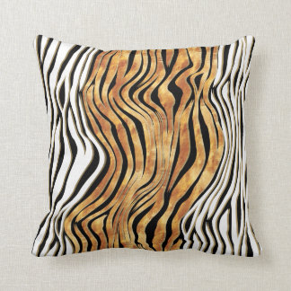 Zebra stripes animal print black gold orange white cushion