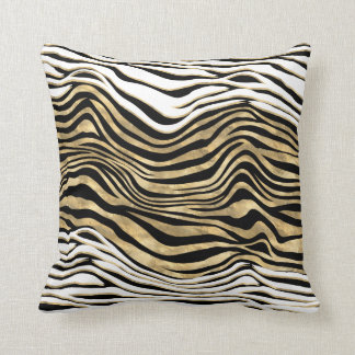 Zebra stripes animal print black white gold chic cushion