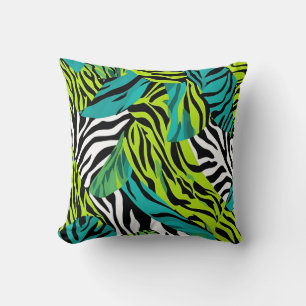 Zebra Stripes Animal Print Pattern Teal Green Cushion