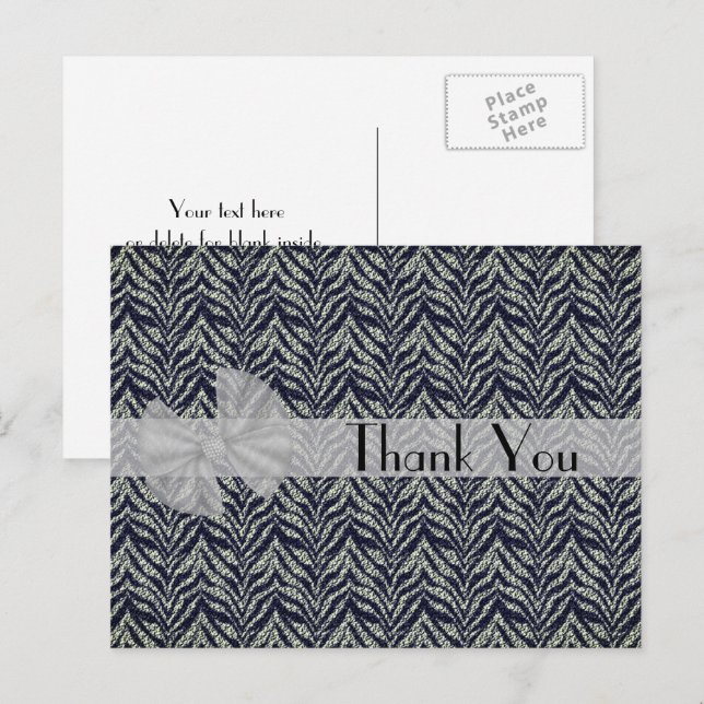 Zebra Stripes Black And Silver Thank You Postcard (Front/Back)