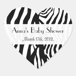 Zebra Stripes, Black And White, Baby Shower Heart Sticker