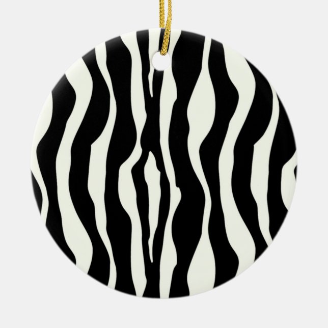 Zebra stripes - Black and White Ceramic Tree Decoration (Front)