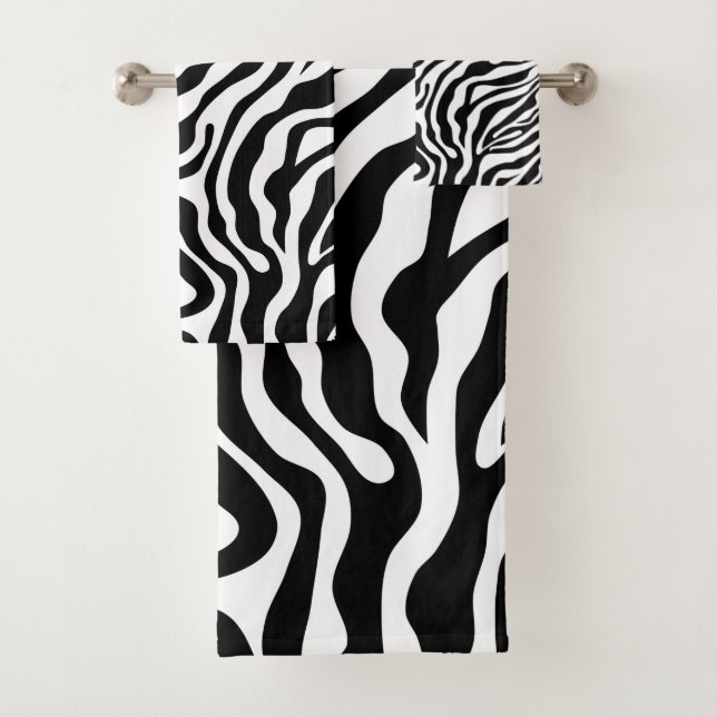 Zebra Stripes Black And White Wild Animal Print Bath Towel Set (Insitu)